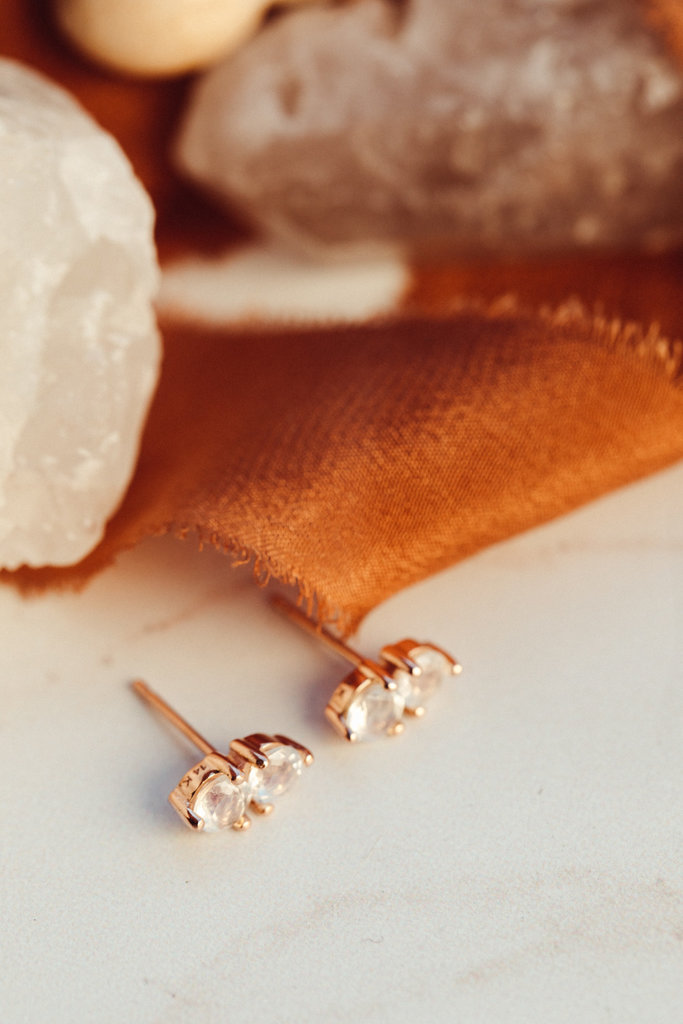 Sarah O 2 Moonstone Prong Set Stud Earrings