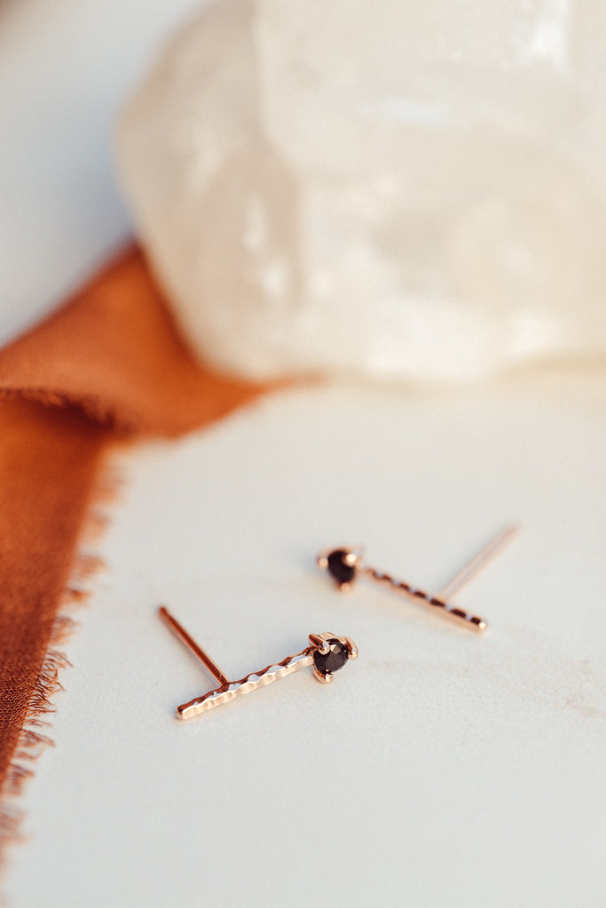 Sarah O Black Spinel Textured Bar Stud Earrings