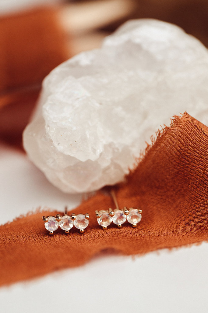 Sarah O 3 Moonstones Bar Stud Earring