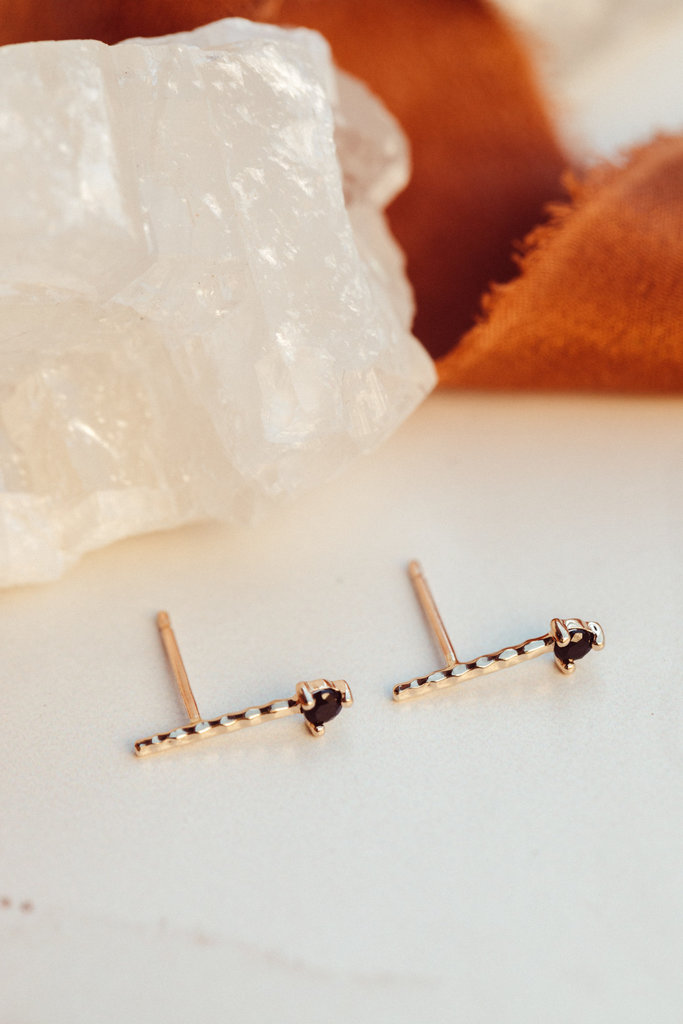 Sarah O Black Spinel Textured Bar Stud Earrings