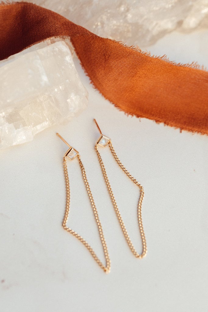 Sarah O Square Moonstone Chain Accent Earrings