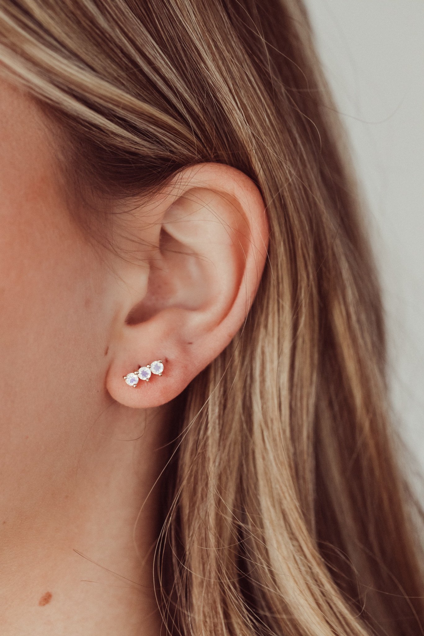 3 Round Moonstone Cluster Stud Earring - Sarah O.