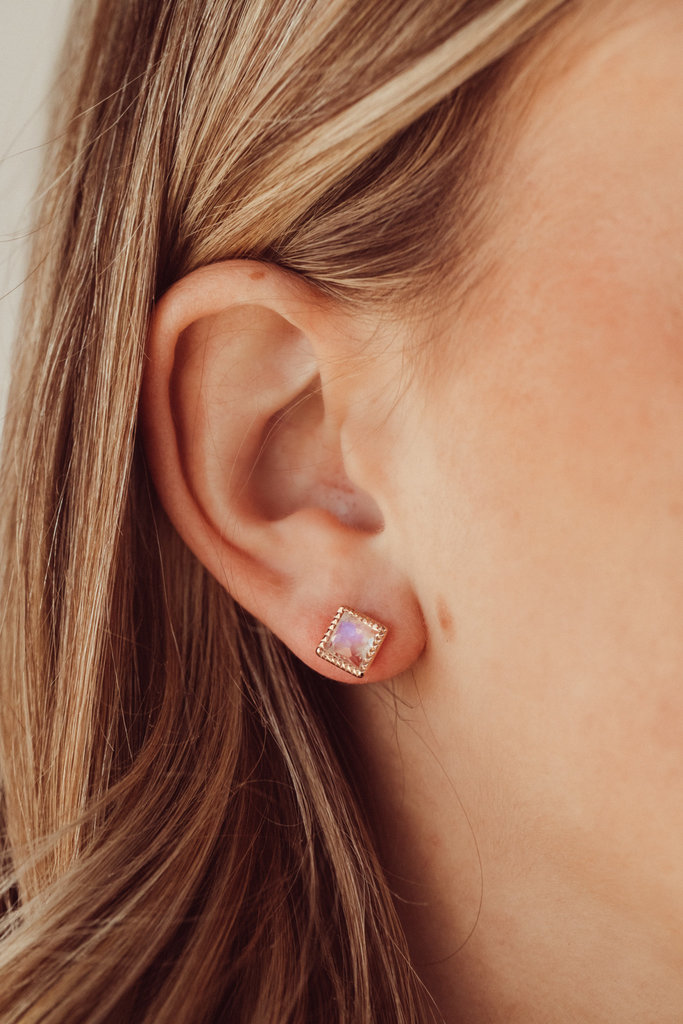 Sarah O Square Moonstone Stud Earrings