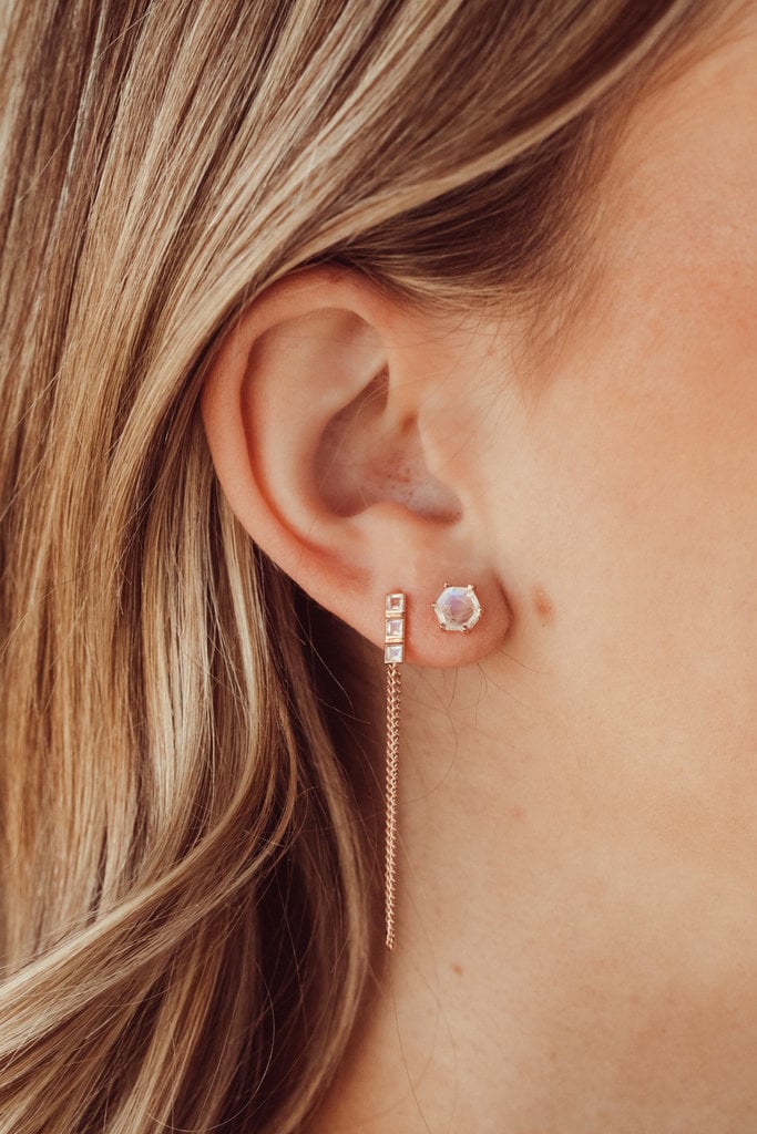 Sarah O Hexagon Moonstone 6 Prong Stud Earrings