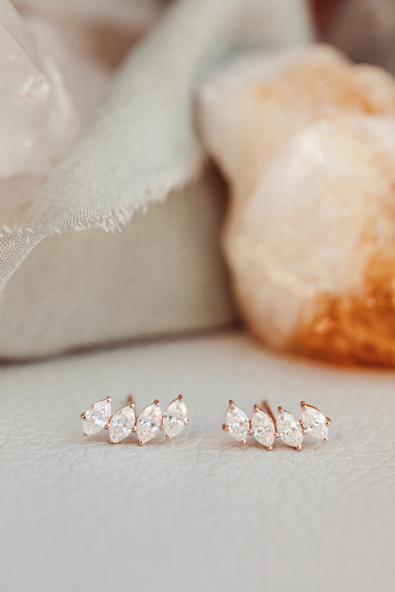 Five Marquise Diamond Curved Stud Earring 14krg - Sarah O.