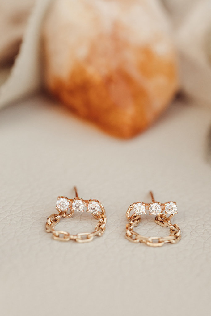 Chain Earrings, 14k Gold Prong Setting Diamond Studs Chain Earring, Dangle  Earrings, Statement Earrings, Dainty Three Diamond Earring, Gift -   Israel