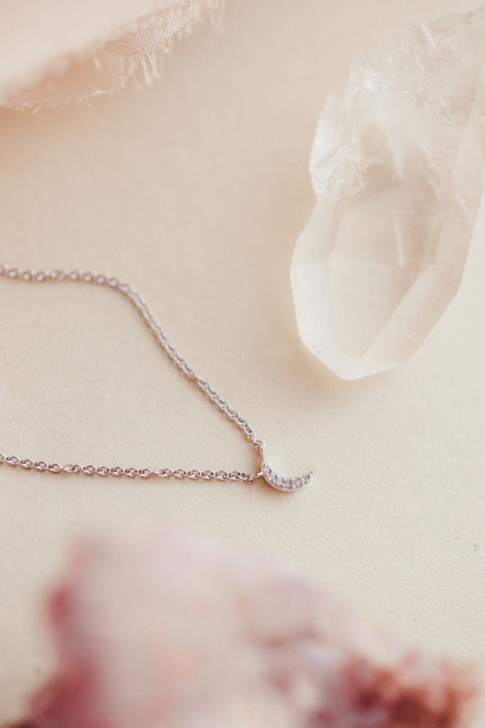 Sarah O Tiny Pave Diamond Crescent Moon Necklace