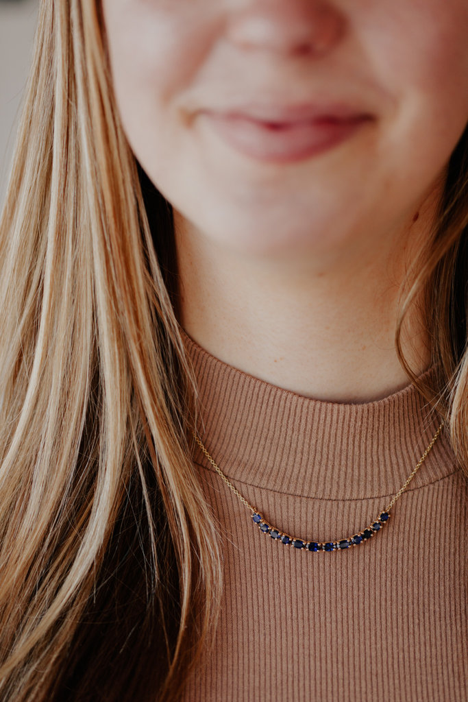 Sarah O 3.03 ct Oval Sapphires on Chain Necklace 14kyg