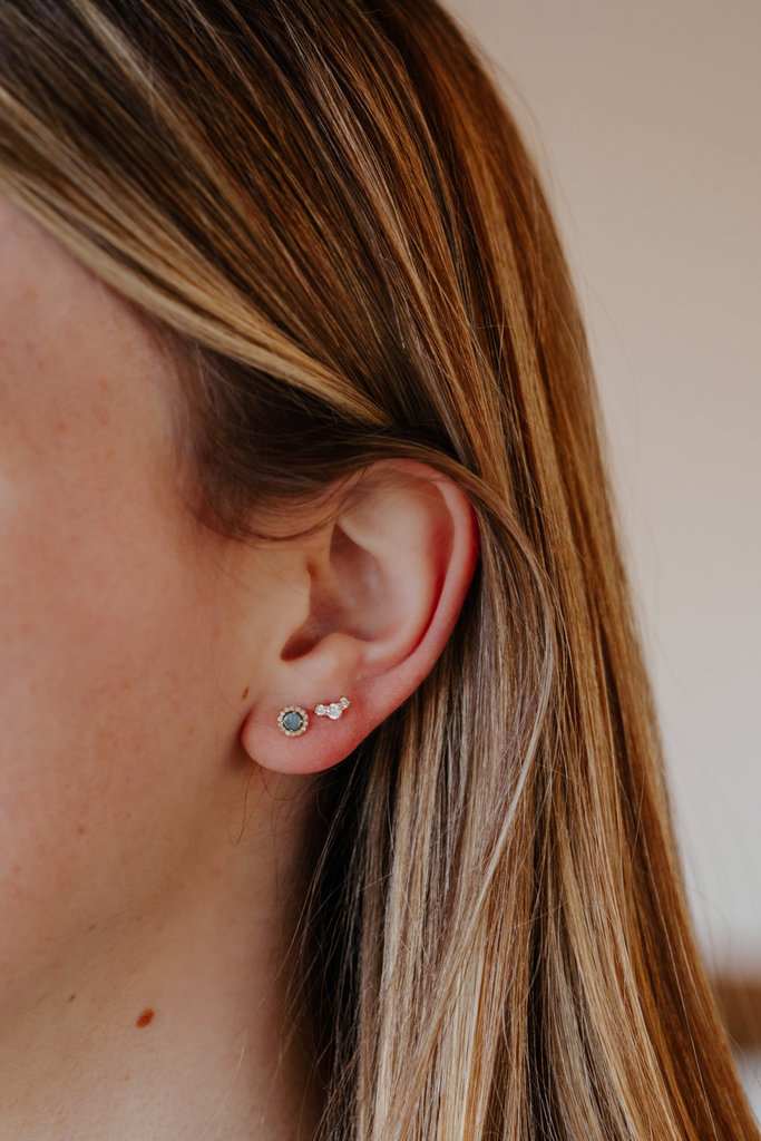 Sarah O Tiny Opal with Diamond Halo Stud Earrings 14kyg