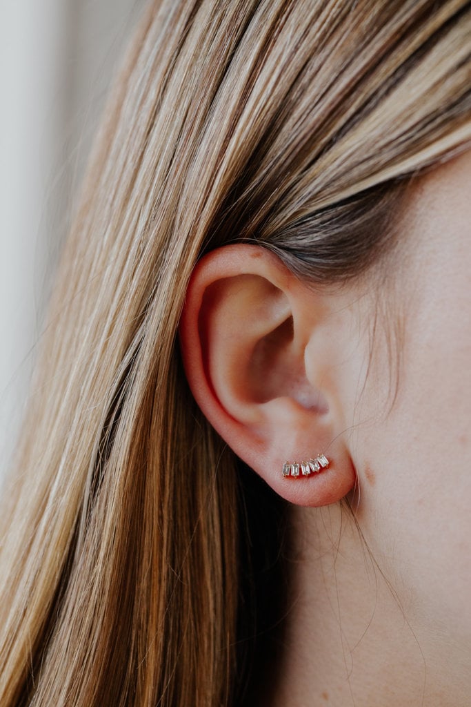 Sarah O Five Baguette Curved Diamond Stud Earrings 14kyg