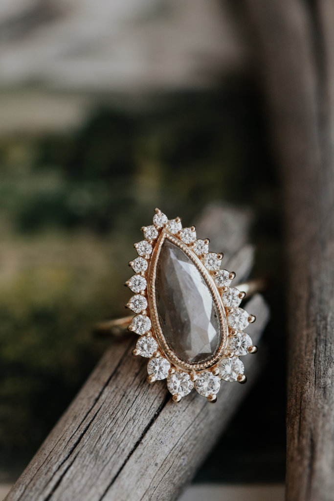 Sarah O The Denali 1.90 ct Long Pear Rustic Diamond Ring