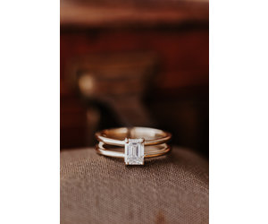 Double band emerald cut engagement ring outlet