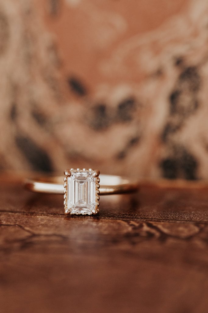 Sarah O The Charlotte Emerald Cut Beaded Head Solitaire