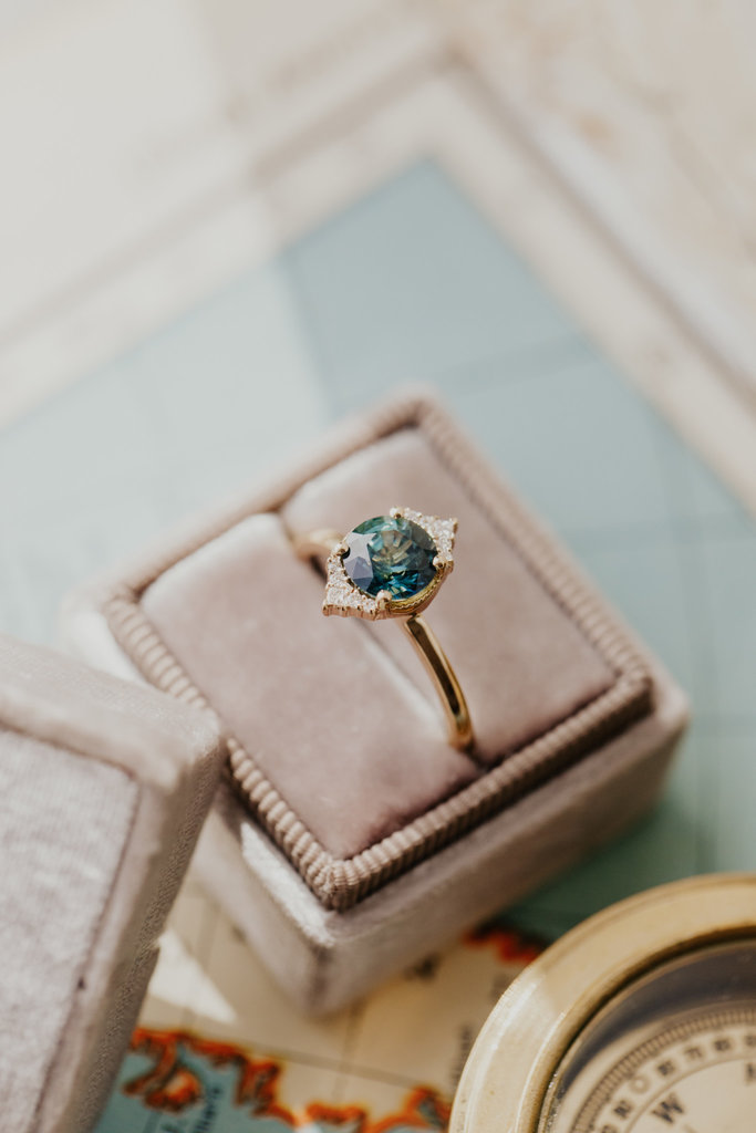 Sarah O The Nessie 1.45 ct Round Teal Sapphire Ring 14kyg