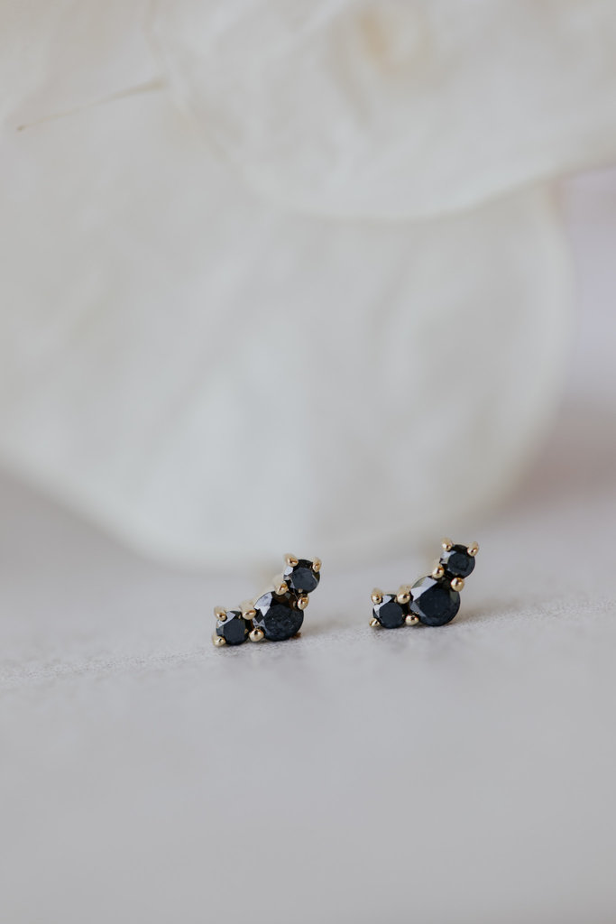 Sarah O .29 ct Three Black Diamond Curved Stud Earrings 14kyg