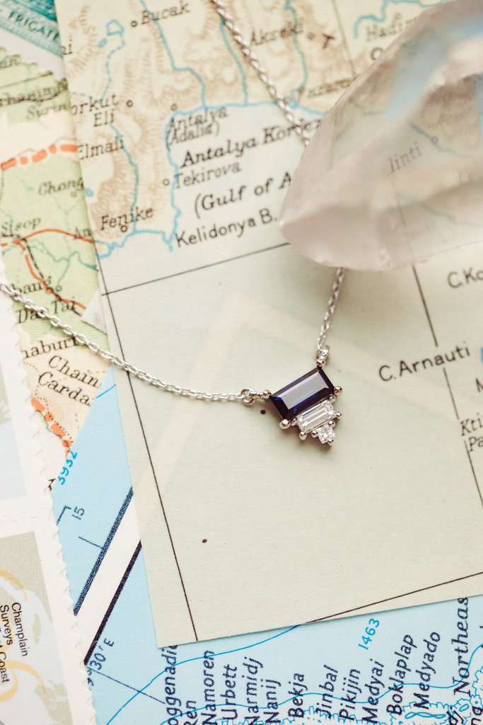 Sarah O The Caspian Baguette Blue Sapphire Necklace