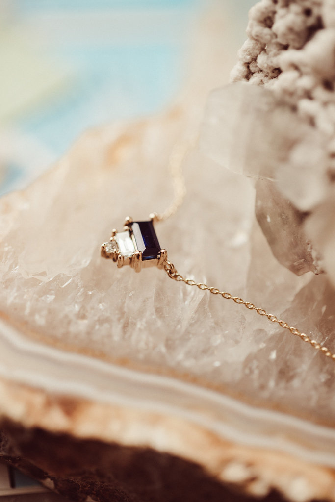 Sarah O The Caspian Baguette Blue Sapphire Necklace