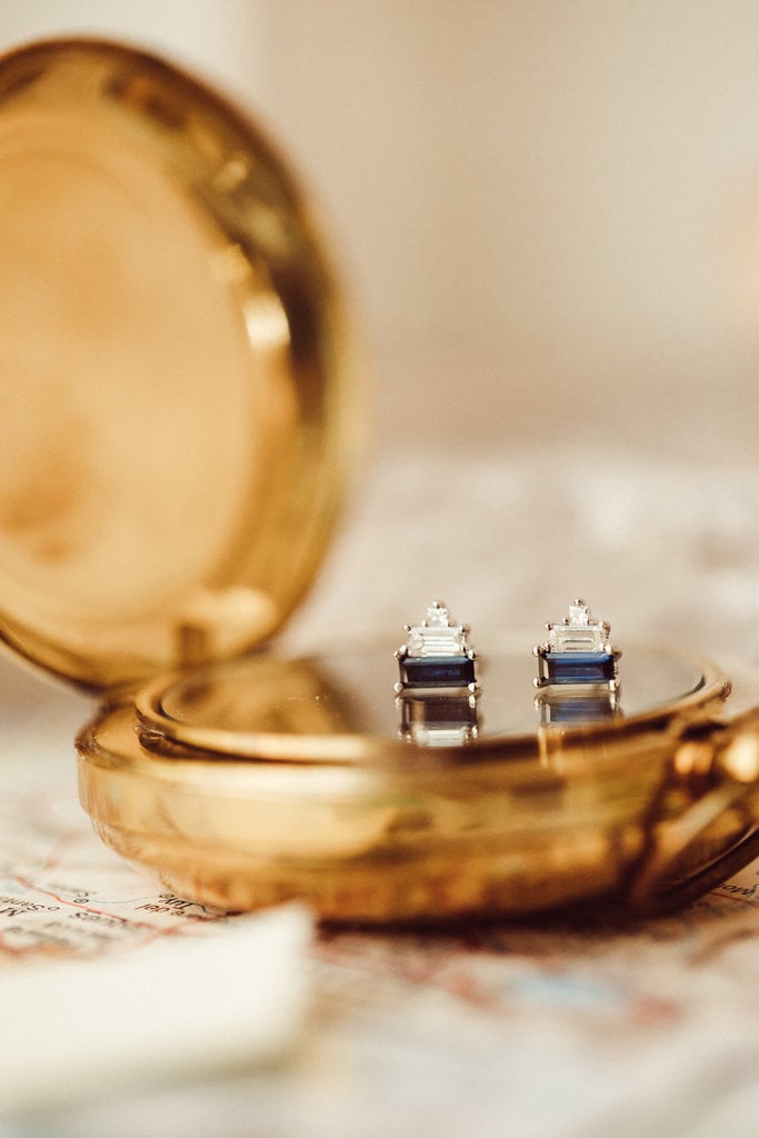 Sarah O The Caspian Baguette Blue Sapphire Stud Earrings