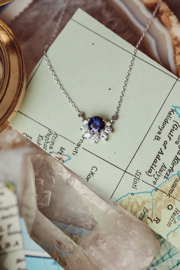 Sarah O The Dillon Round Blue Sapphire Necklace