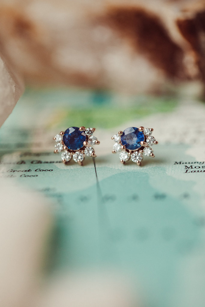 Sarah O The Dillon Round Blue Sapphire Earrings