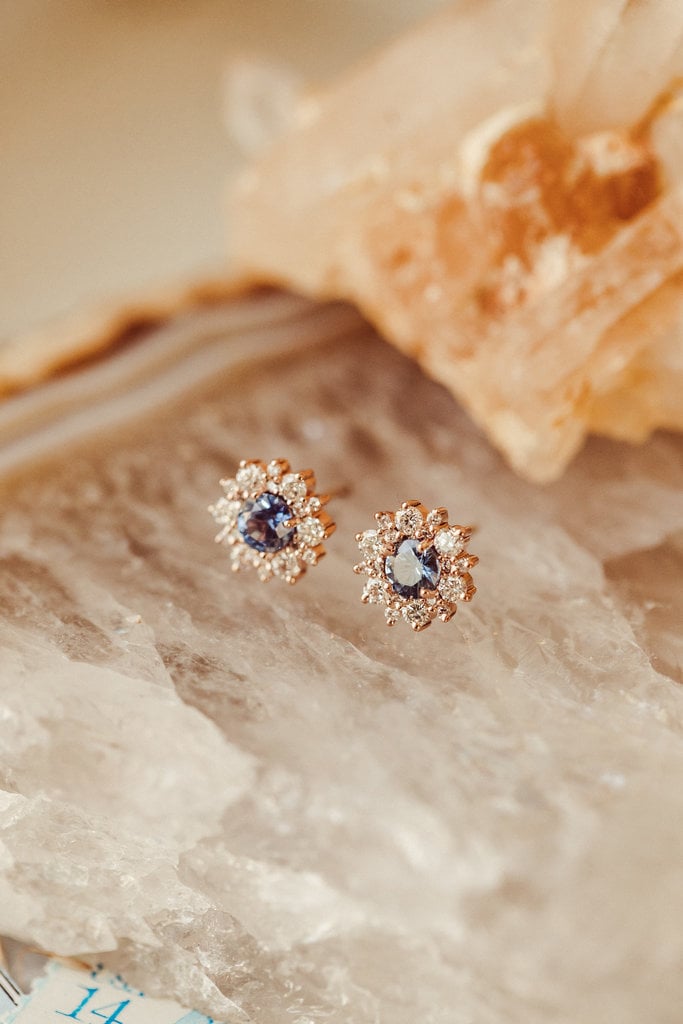 Sarah O The Seine Round Blue Sapphire Stud Earrings