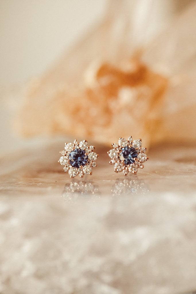 Sarah O The Seine Round Blue Sapphire Stud Earrings