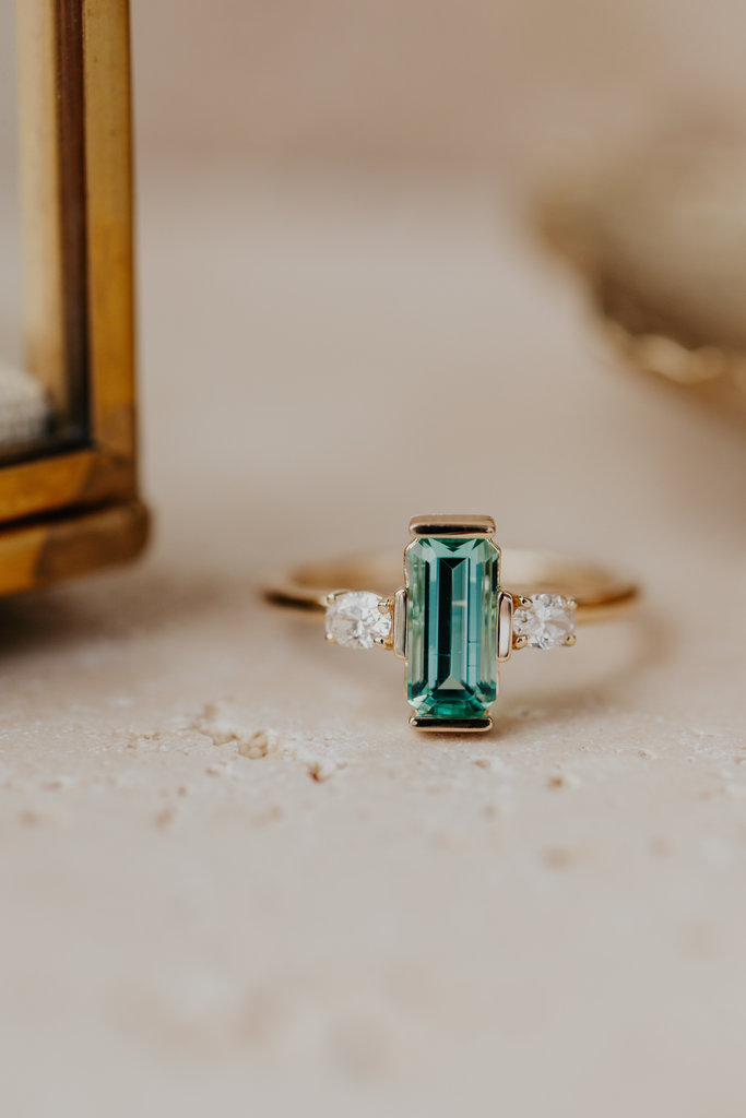 Sarah O The Ruth 1.14 ct Emerald Cut Emerald Ring 14kyg