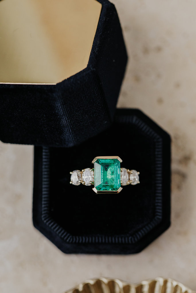 Sarah O The Billie 2.58 ct Emerald Cut Emerald Ring 14kyg