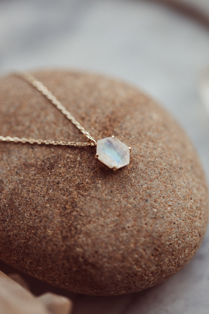 Sarah O Long Hexagon Moonstone in Prongs Necklace