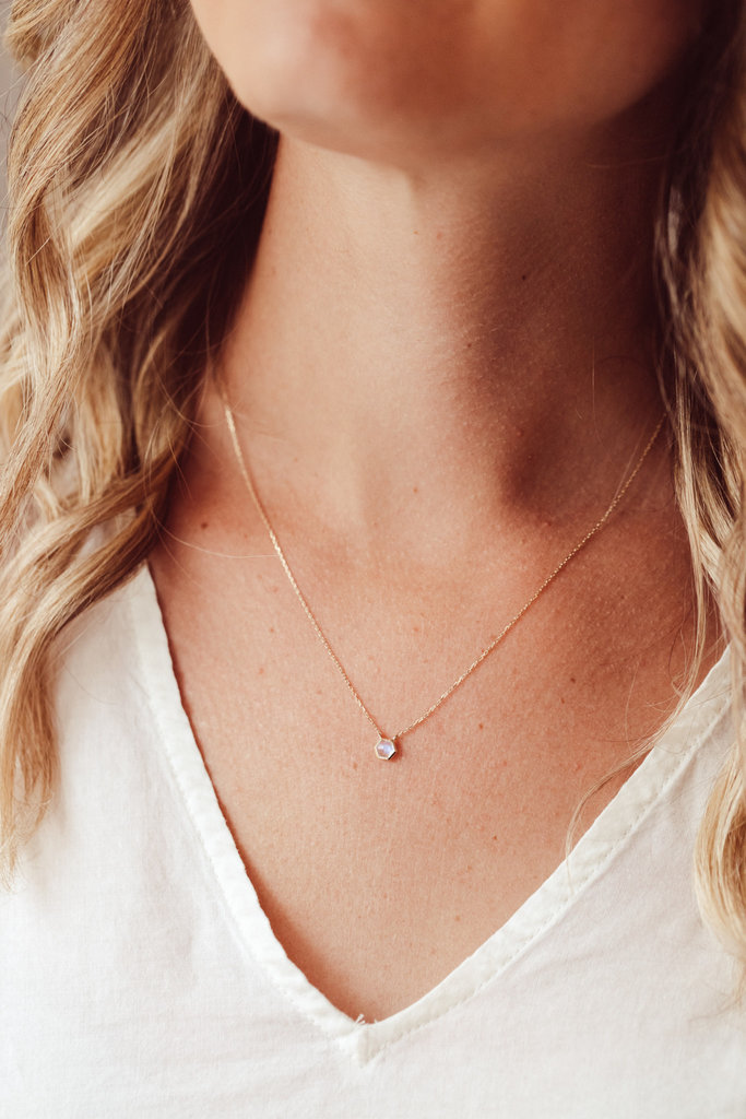 Sarah O Tiny Hexagon Moonstone Necklace