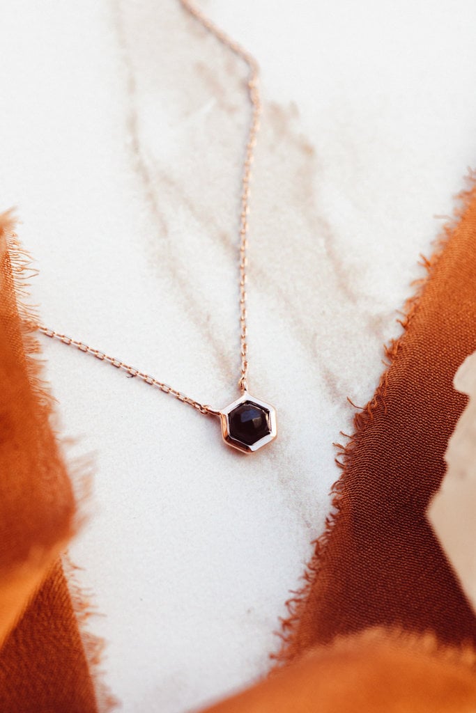 Sarah O Tiny Hexagon Black Spinel Necklace