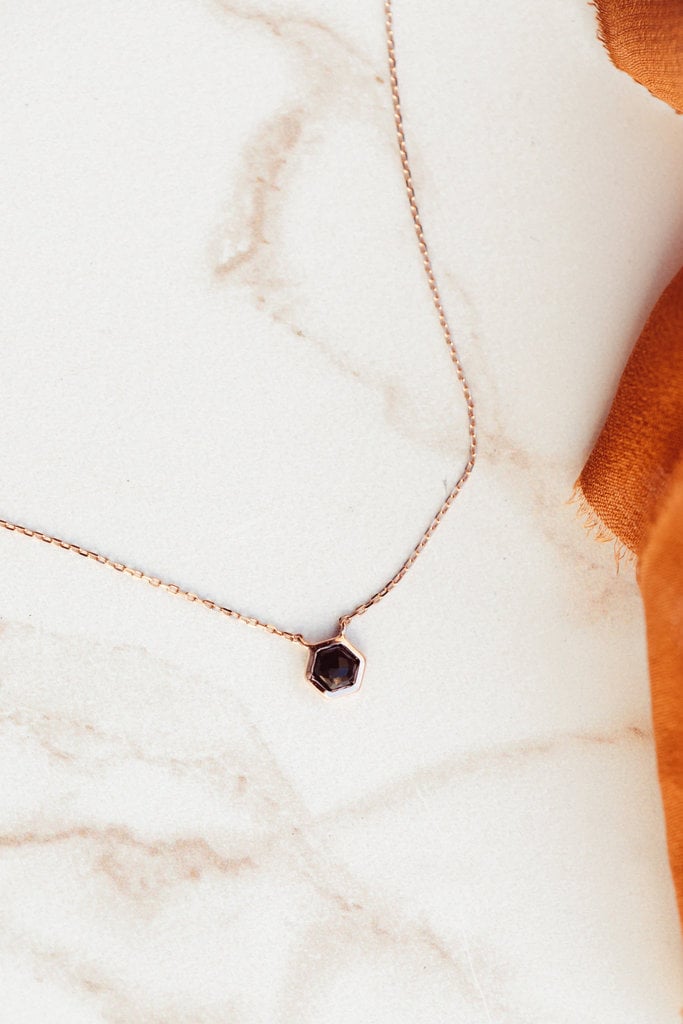 Sarah O Tiny Hexagon Black Spinel Necklace