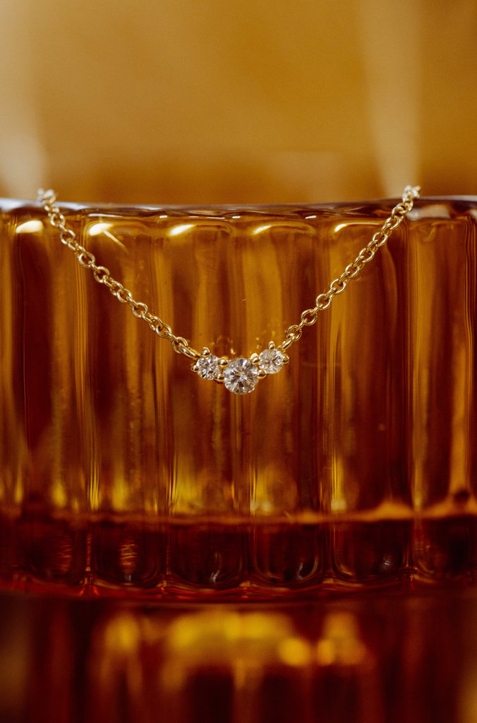 Sarah O .12 ct Three Diamond in Prongs Necklace 14kyg