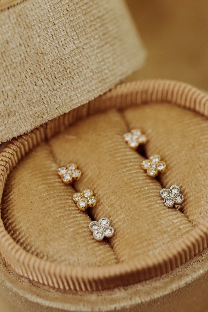 Sarah O .16 ct Four Diamonds in Milgrain Bezels with One Center Diamond Earrings