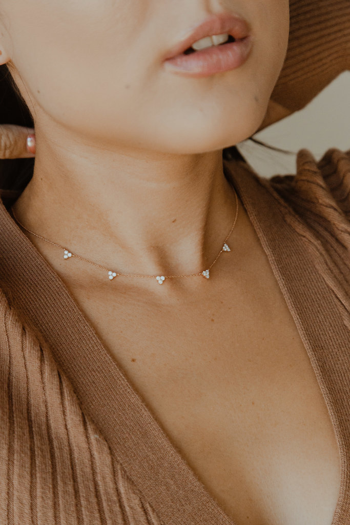 Sarah O Five Triangle Diamond Cluster Station Necklace