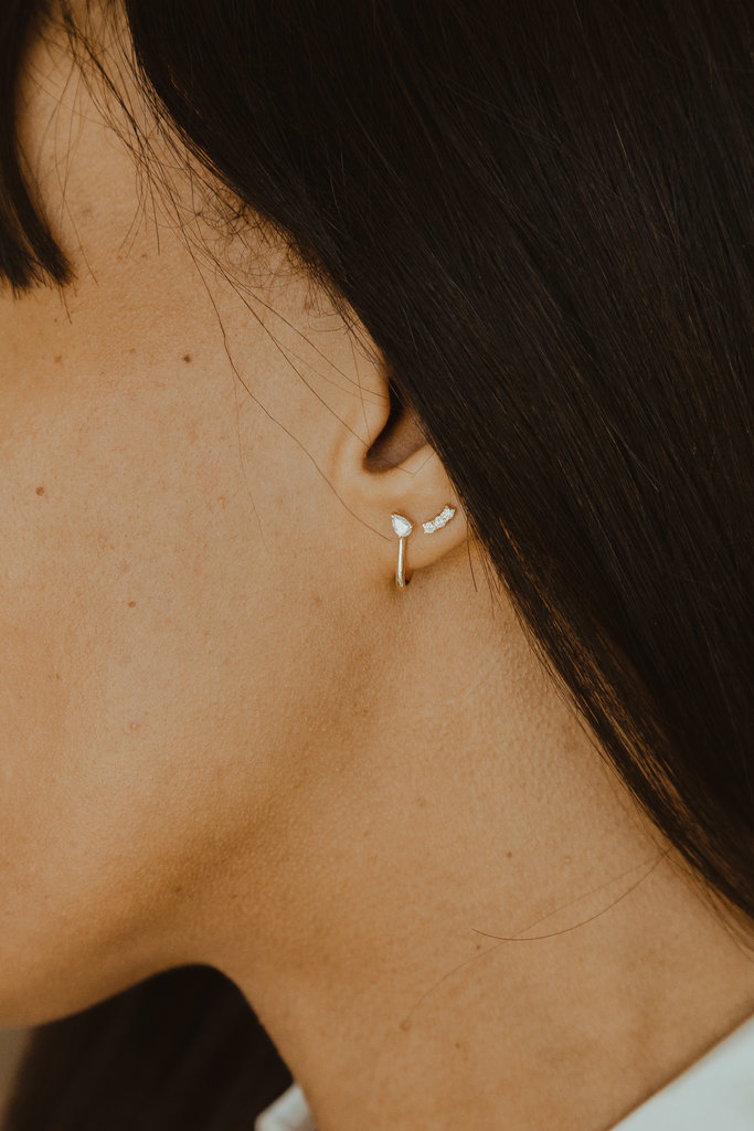 Sarah O .13 ct Three Diamond Curved Stud Earrings