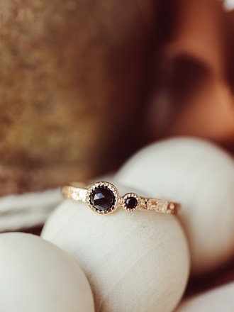 Square Black Spinel with Hammered Band Ring - Sarah O.