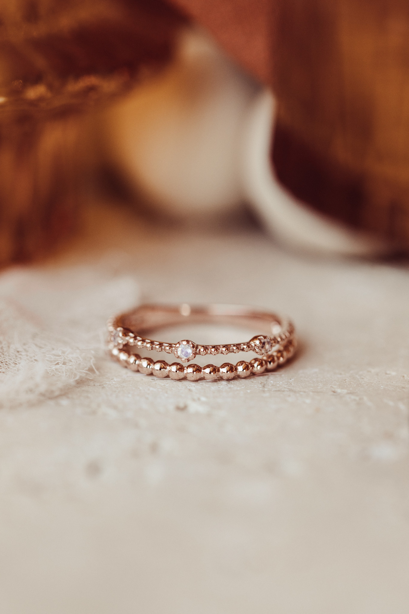 Stackable Band LOVE or XOXO in 14k Rose gold satin finish.