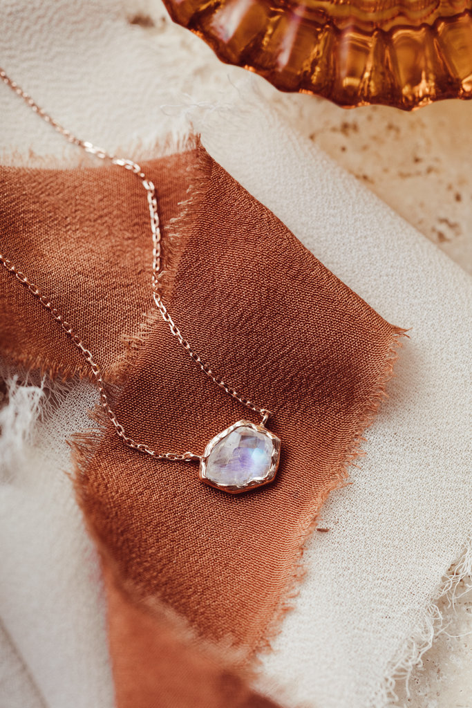 Sarah O Organic Moonstone with Textured Bezel Necklace