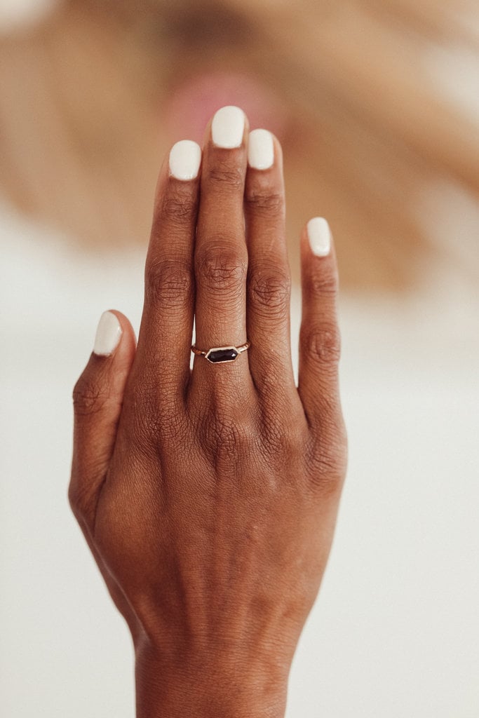 Sarah O Long Hexagon Black Spinel in Bezel Ring