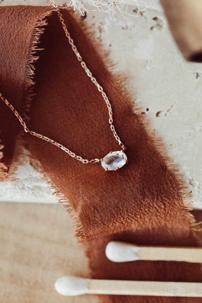 Sarah O Oval Moonstone in Prongs Necklace