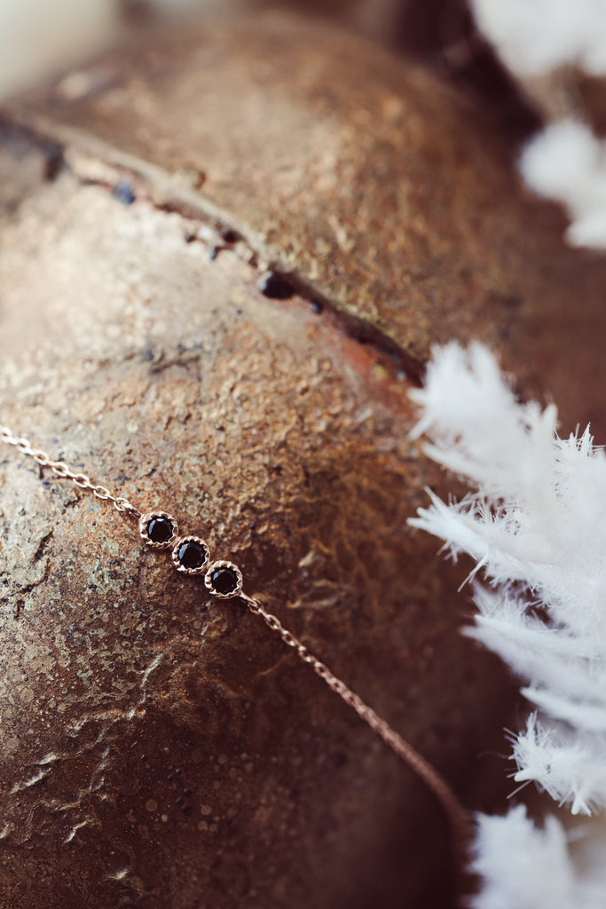 Sarah O 3 Black Spinel in Bezel on Chain Bracelet