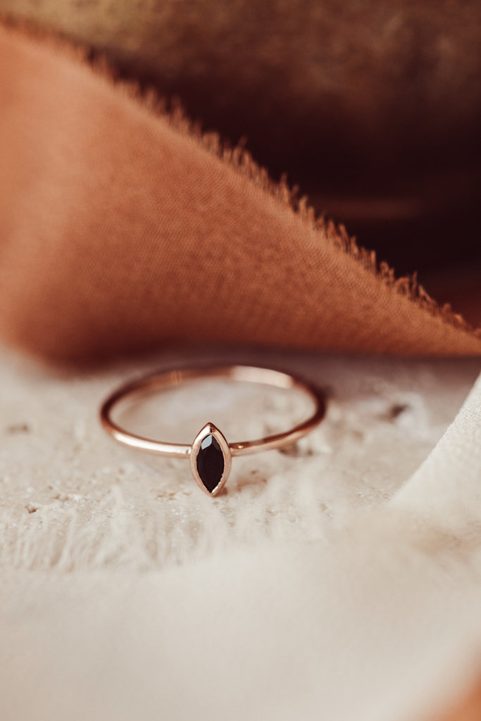 Sarah O Tiny Marquise Black Spinel In Bezel Ring