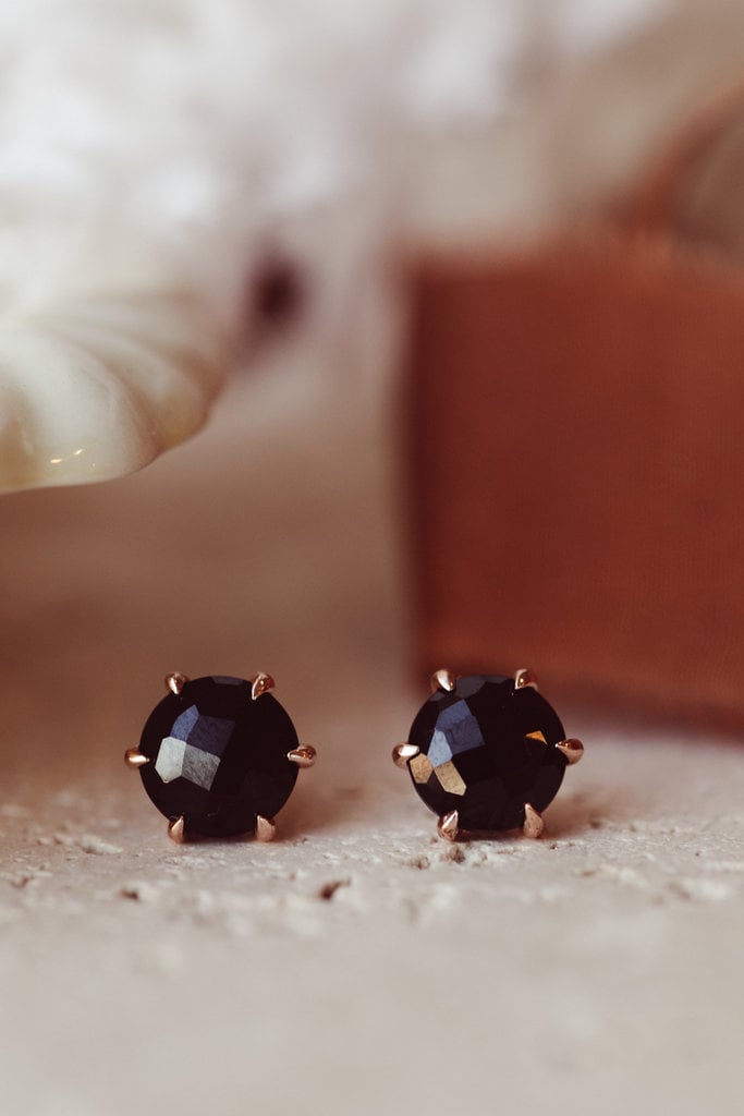 Sarah O Large Round Black Spinel 6 Prong Stud Earrings