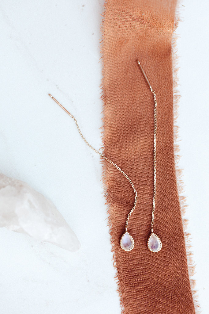 Sarah O Pear Moonstone Threader Earrings