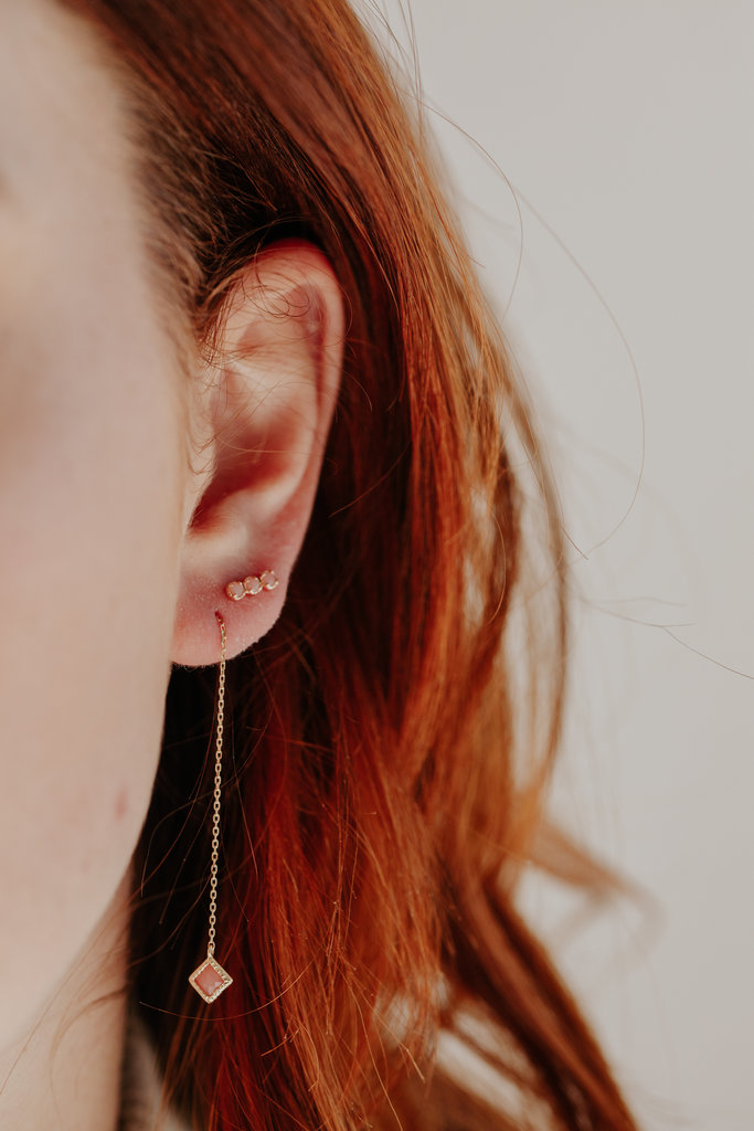 Sarah O 3 Tiny Pink Opal Bar Stud Earrings 14krg
