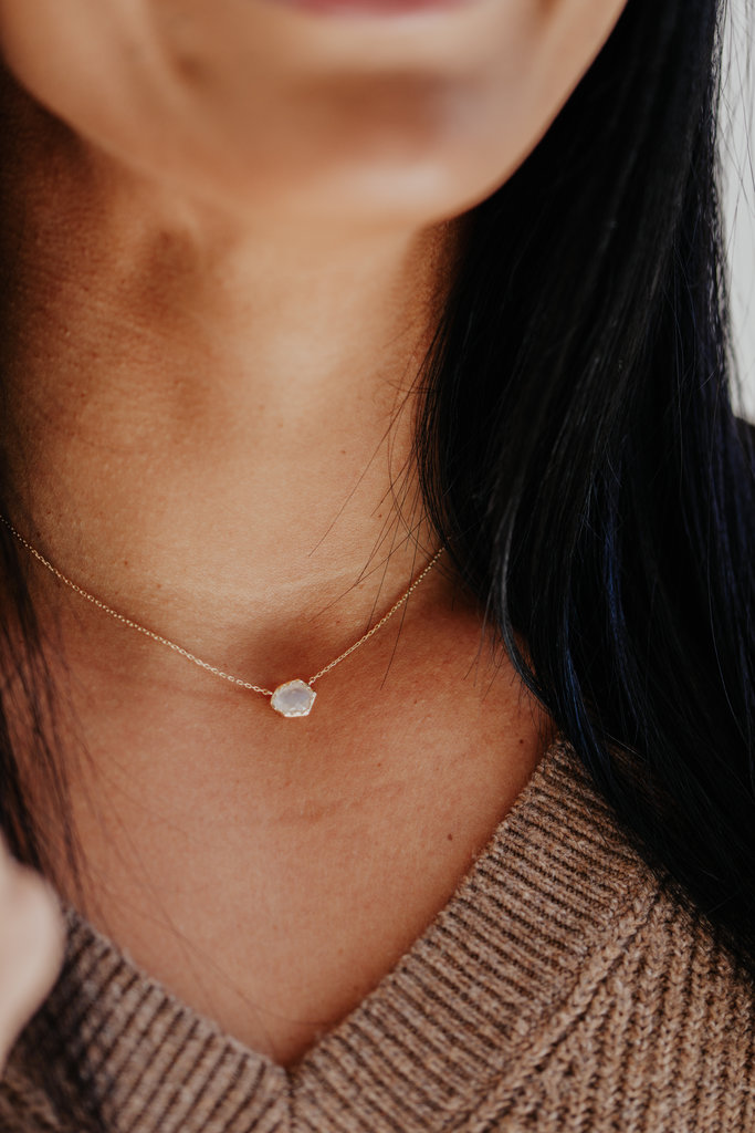 Sarah O Organic Moonstone with Textured Bezel Necklace