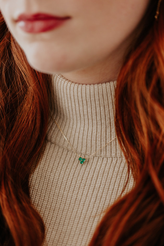 Sarah O 3 Round Emerald Cluster Necklace 14kyg
