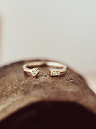 Sarah O Large & Small Round Moonstone Hammered Band Ring