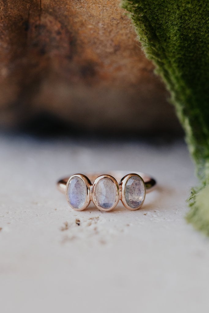 Sarah O Three Oval Labradorite Bezel Ring